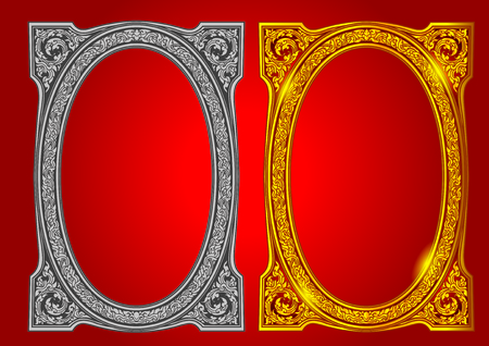oval frame gold thai vintage Vector illustration.のイラスト素材