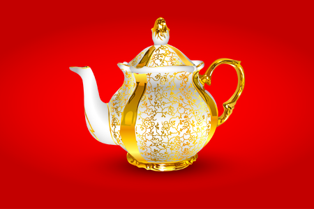 teapot china retro vintage gold Vector illustration.のイラスト素材