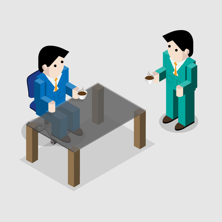 Business people drink coffee on gray background Vector illustrationのイラスト素材