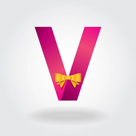 pink letter and gold ribbon isolated gray backgroundのイラスト素材