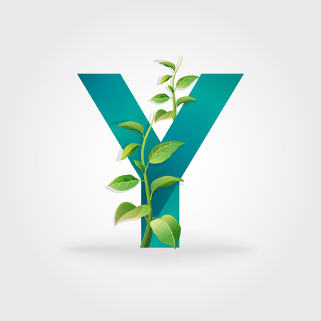 Green eco letters logo with leaves. /symbol / alphabet / Letter Y / botanical / naturalのイラスト素材