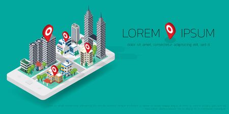 Flat map GPS navigation Isometric landscape city Center.のイラスト素材