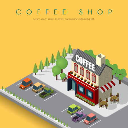 Coffee Shop Cafe in isometric viewのイラスト素材
