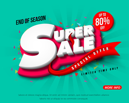 Sale banner template design, Big sale special up to 80% off. Super Sale, end of season special offer banner. vector illustration.のイラスト素材