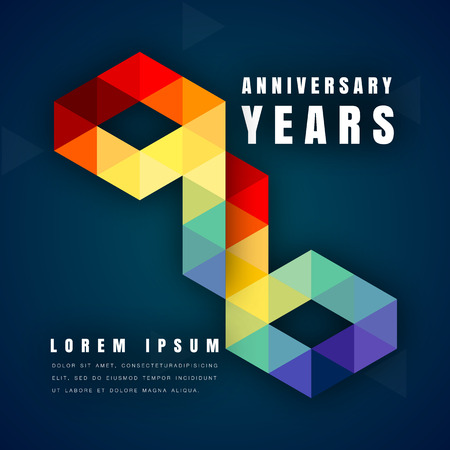 Anniversary emblems celebration logo, 96th birthday vector illustration, with dark blue background, modern geometric style and colorful polygonal design. 96 anniversary template designのイラスト素材