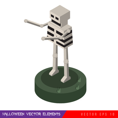 Isometric horror vector flat illustration set. Halloween. Characters :skeletonのイラスト素材