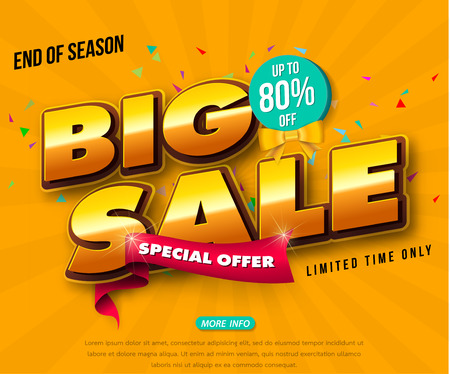 Sale banner template design, Big sale special up to 80% off. Super Sale, end of season special offer banner. vector illustration.のイラスト素材