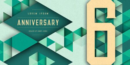 Anniversary emblems celebration 6th birthday vector illustration, with texture background, modern geometric style and colorful polygonal design. 6 Anniversary template design, geometric designのイラスト素材