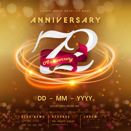 72 years anniversary logo template on golden Abstract futuristic space background. 72nd modern technology design celebrating numbers with Hi-tech network digital technology concept design elements.のイラスト素材
