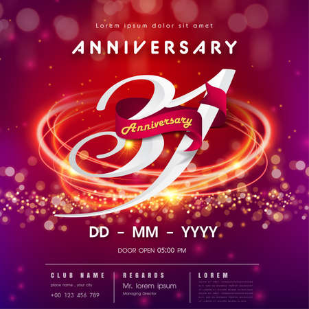 31 years anniversary logo template on red and pink  futuristic space background. 31st modern technology design celebrating numbers with Hi-tech network digital technology concept design elementsのイラスト素材