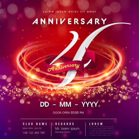4 years anniversary logo template on red and pink Abstract futuristic space background. 4th modern technology design celebrating numbers with Hi-tech network digital technology concept design elementsのイラスト素材