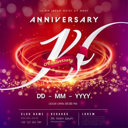 14 years anniversary logo template on red and pink Abstract futuristic space background. 14th modern technology design celebrating numbers with Hi-tech network digital technology concept design elementsのイラスト素材