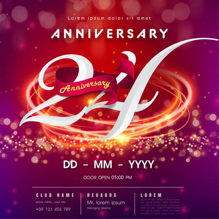 24 years anniversary logo template on red and pink  futuristic space background. 24th modern technology design celebrating numbers with Hi-tech network digital technology concept design elementsのイラスト素材