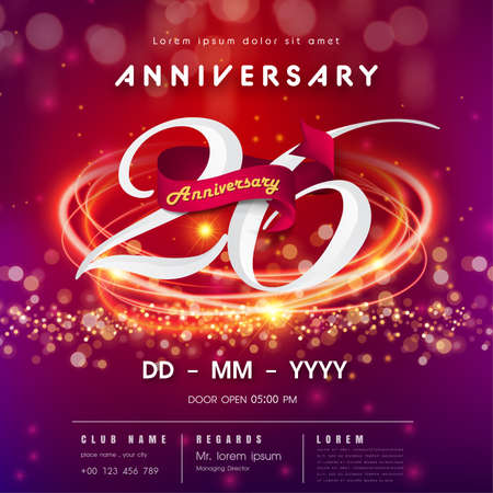 26 years anniversary logo template on red and pink  futuristic space background. 26th modern technology design celebrating numbers with Hi-tech network digital technology concept design elementsのイラスト素材