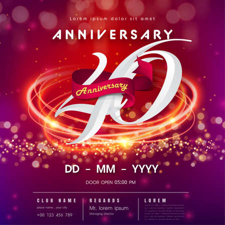 40 years anniversary logo template on red and pink  futuristic space background. 40th modern technology design celebrating numbers with Hi-tech network digital technology concept design elementsのイラスト素材