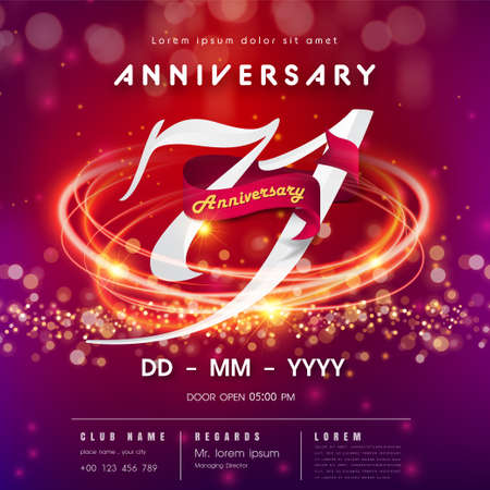 71 years anniversary logo template on red and pink  futuristic space background. 71st modern technology design celebrating numbers with Hi-tech network digital technology concept design elementsのイラスト素材