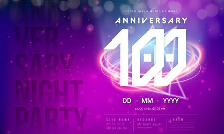 100 years anniversary  template on purple Abstract futuristic space background. 100th modern technology design celebrating numbers with Hi-tech network digital technology concept design elements.のイラスト素材