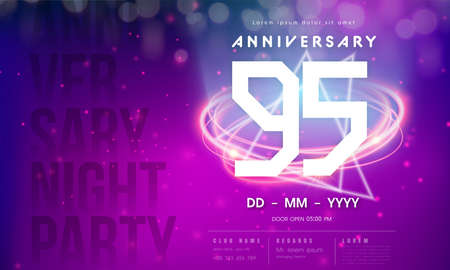 95 years anniversary  template on purple Abstract futuristic space background. 95th modern technology design celebrating numbers with Hi-tech network digital technology concept design elements.のイラスト素材