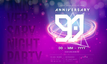 90 years anniversary  template on purple Abstract futuristic space background. 90th modern technology design celebrating numbers with Hi-tech network digital technology concept design elements.のイラスト素材