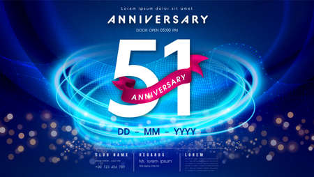 51 years anniversary  template on dark blue Abstract futuristic space background. 51st modern technology design celebrating numbers with Hi-tech network digital technology concept design elements.のイラスト素材