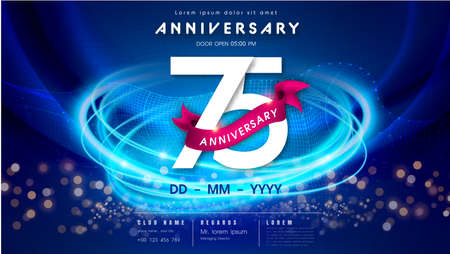 75 years anniversary  template on dark blue Abstract futuristic space background. 75th modern technology design celebrating numbers with Hi-tech network digital technology concept design elements.のイラスト素材