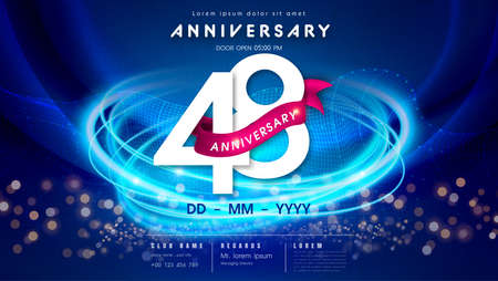 48 years anniversary  template on dark blue Abstract futuristic space background. 48th modern technology design celebrating numbers with Hi-tech network digital technology concept design elements.の写真素材