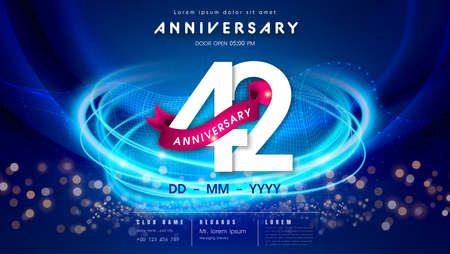 42 years anniversary   template on dark blue Abstract futuristic space background. 42nd modern technology design celebrating numbers with Hi-tech network digital technology concept design elements.の写真素材