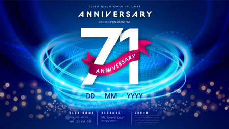 71 years anniversary  template on dark blue Abstract futuristic space background. 71st modern technology design celebrating numbers with Hi-tech network digital technology concept design elements.のイラスト素材