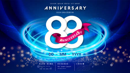 88 years anniversary  template on dark blue Abstract futuristic space background. 88th modern technology design celebrating numbers with Hi-tech network digital technology concept design elements.のイラスト素材