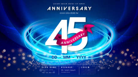 45 years anniversary  template on dark blue Abstract futuristic space background. 45th modern technology design celebrating numbers with Hi-tech network digital technology concept design elements.の写真素材