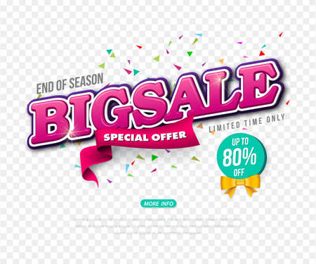 Sale banner transparency template design, Big sale special up to 80% off. Super Sale, end of season special offer banner. vector illustration.のイラスト素材