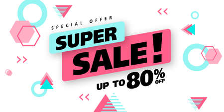 Sale banner template design with geometric background , Big sale special up to 80% off. Super Sale, end of season special offer banner. vector illustration.のイラスト素材