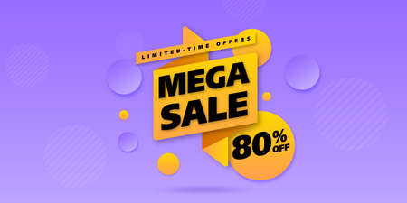 Sale banner template design with comic background , Big sale special up to 80% off. Super Sale, end of season special offer banner. vector illustration. mega saleのイラスト素材
