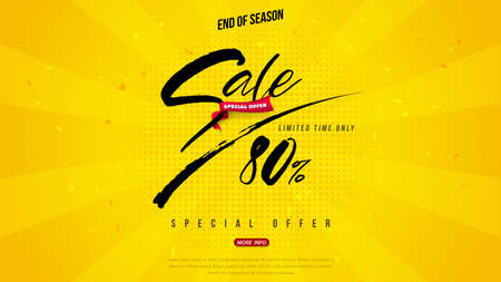 Sale banner typography brush design, Big sale special up to 80% off. Super Sale, end of season special offer banner. vector illustration.のイラスト素材