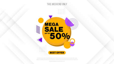 Sale banner template design with geometric background , Big sale special offer up to 50% off. Super Sale, end of season special offer banner. vector illustration.のイラスト素材