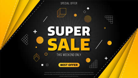 Sale banner template design with geometric background , Big sale special offer. Super Sale, end of season special offer banner. vector illustration.のイラスト素材