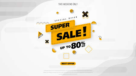 Sale banner template design with geometric background , Big sale special offer up to 80% off. Super Sale, end of season special offer banner. vector illustration.のイラスト素材