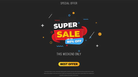 Sale banner template design with geometric background , Big sale special offer up to 80% off. Super Sale, end of season special offer banner. vector illustration.のイラスト素材
