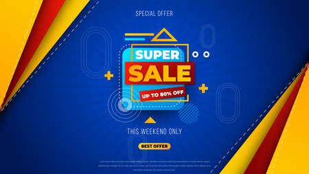Sale banner template design with geometric background , Big sale special offer up to 80% off. Super Sale, end of season special offer banner. vector illustration.のイラスト素材