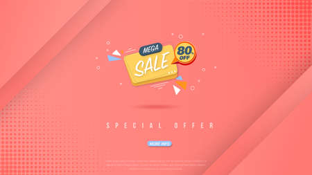 Sale banner template design with geometric background , Big sale special offer up to 80% off. Super Sale, end of season special offer banner. vector illustration.のイラスト素材