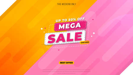 Sale banner template design with geometric background , Big sale special offer up to 50% off. Super Sale, end of season special offer banner. vector illustration.のイラスト素材