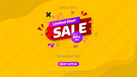 Sale banner template design with geometric background , Big sale special offer up to 80% off. Super Sale, end of season special offer banner. vector illustration.のイラスト素材