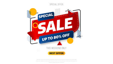 Sale banner template design with geometric background , Big sale special offer up to 80% off. Super Sale, end of season special offer banner. vector illustration.のイラスト素材
