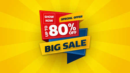 Sale banner template design with geometric background , Big sale special offer up to 80% off. Super Sale, end of season special offer banner. vector illustration.のイラスト素材