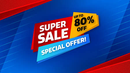 Sale banner template design with geometric background , Big sale special offer up to 80% off. Super Sale, end of season special offer banner. vector illustration.のイラスト素材