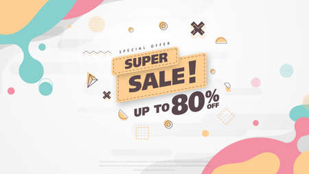 Sale banner template design with geometric background , Big sale special offer up to 80% off. Super Sale, end of season special offer banner. vector illustration.のイラスト素材