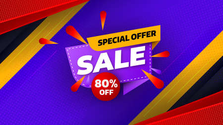 Sale banner template design with geometric background , Big sale special offer up to 80% off. Super Sale, end of season special offer banner. vector illustration.のイラスト素材