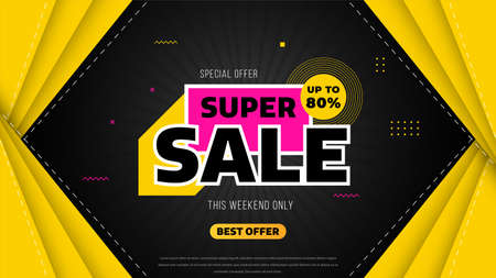 Sale banner template design with geometric background , Big sale special offer up to 80% off. Super Sale, end of season special offer banner. vector illustration.のイラスト素材
