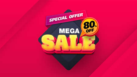 Sale banner template design with geometric background , Big sale special offer up to 80% off. Super Sale, end of season special offer banner. vector illustration.のイラスト素材