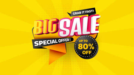 Sale banner template design with geometric background , Big sale special offer up to 80% off. Super Sale, end of season special offer banner. vector illustration.のイラスト素材